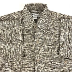 Methode Short Sleeve Shirt Men's M Textured Rayon Tropical Button Up Beige Black